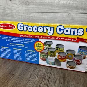 Melissa & Doug Grocery Cans Play Food 10 Stackable Cans With Removable Lids